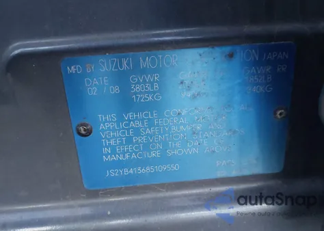 2008 Suzuki Sx4 Convenience/Touring z USA, uszkodzony, nr VIN JS2YB413685109550